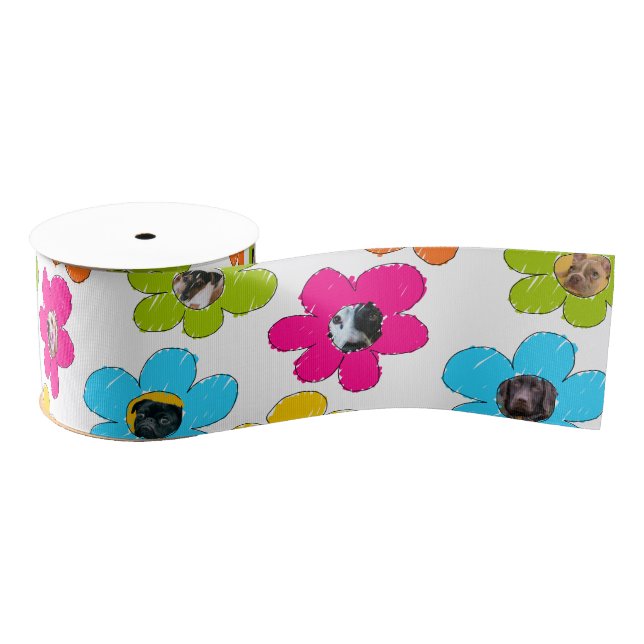 Cute colourful flower Dog Mum Fun Photo Collage  Grosgrain Ribbon (Spool)