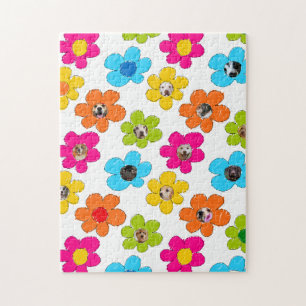 Cute colourful flower Dog Mum Fun Photo Collage  Jigsaw Puzzle