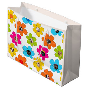 Cute colourful flower Dog Mum Fun Photo Collage Large Gift Bag
