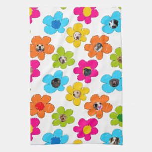 Cute colourful flower Dog Mum Fun Photo Collage  Tea Towel