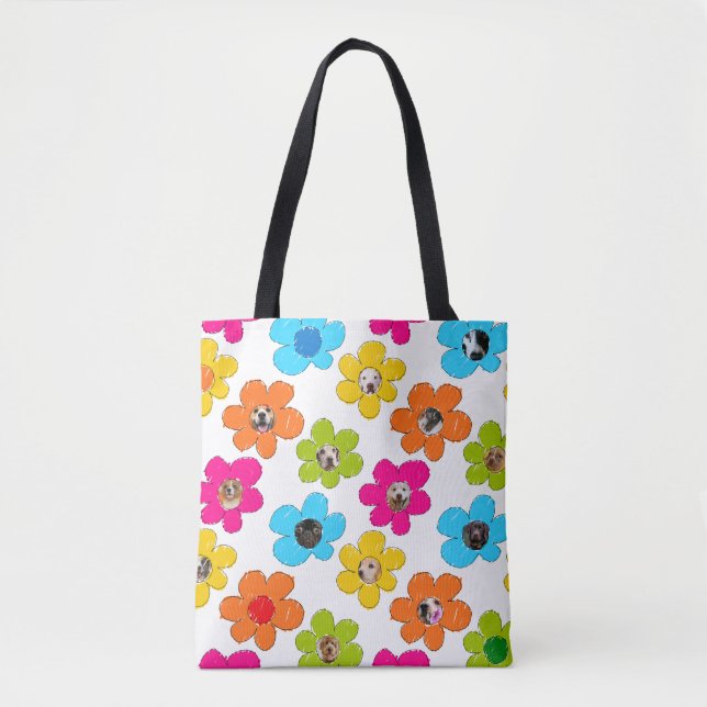 Cute colourful flower Dog Mum Fun Photo Collage  Tote Bag (Front)
