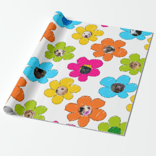 Cute colourful flower Dog Mum Fun Photo Collage  Wrapping Paper