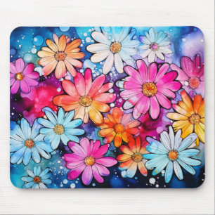 Cute Colourful Flower Doodle Mouse Mat