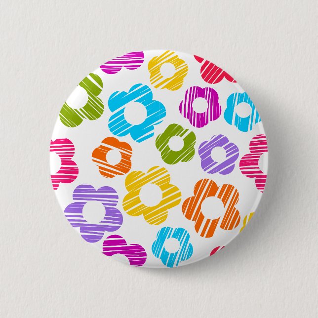 Cute colourful flower girly cheerful floral patter 6 cm round badge (Front)