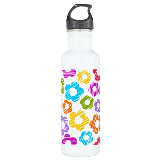 Cute colourful flower girly cheerful floral patter 710 ml water bottle (Front)