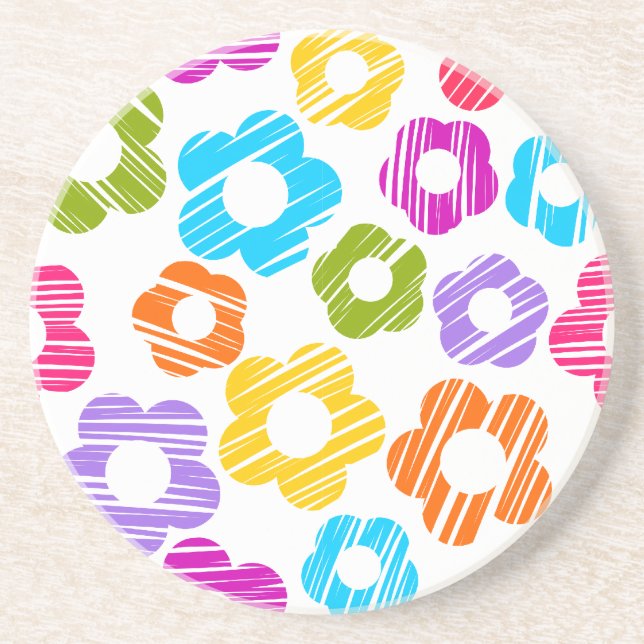 Cute colourful flower girly cheerful floral patter coaster (Front)