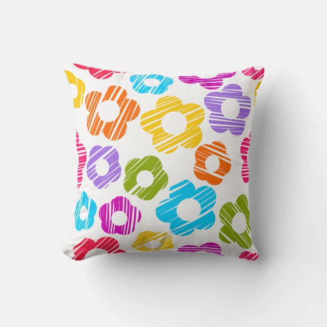 Cute colourful flower girly cheerful floral patter cushion (Front)