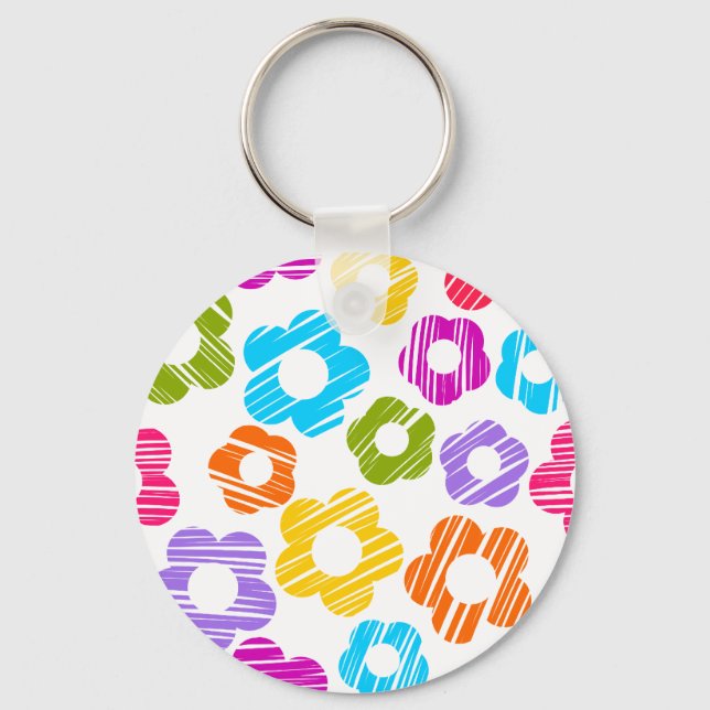 Cute colourful flower girly cheerful floral patter key ring (Front)