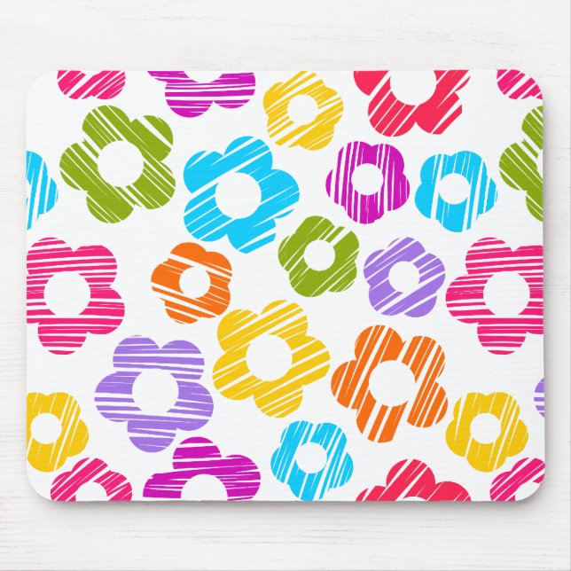 Cute colourful flower girly cheerful floral patter mouse mat (Front)