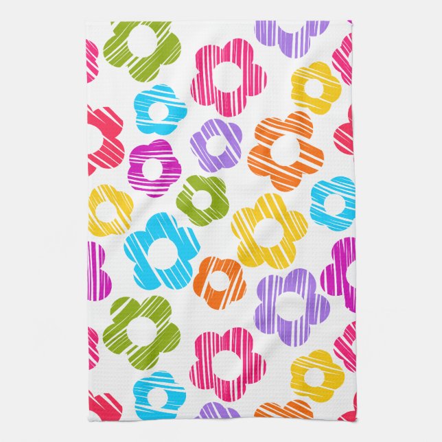 Cute colourful flower girly cheerful floral patter tea towel (Vertical)