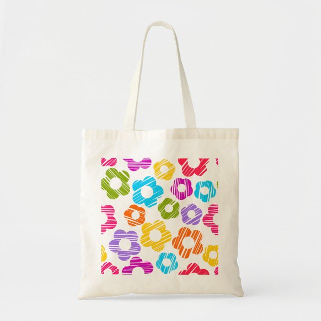 Cute colourful flower girly cheerful floral patter tote bag (Front)