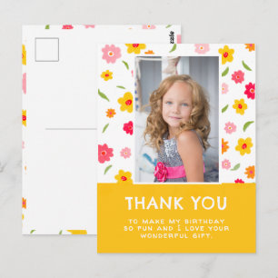 Cute Colourful Flowers Birthday Kids Girl Photo Postcard