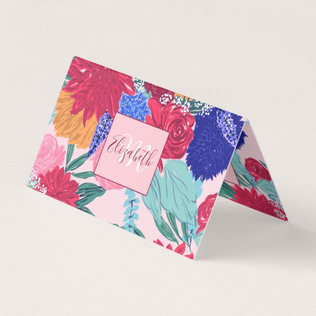 Cute Colourful Flowers Bouquet Hand Paint Business Card (Front)