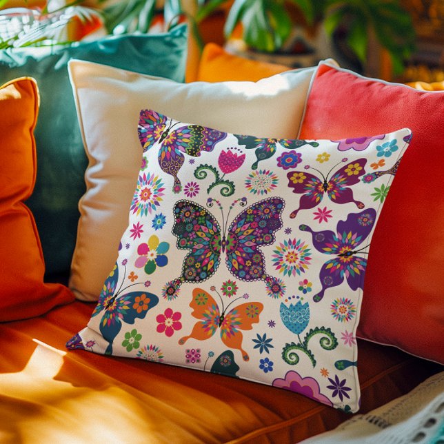 Cute Colourful Flowers & Butterflies Pattern Votiv Cushion (Creator Uploaded)