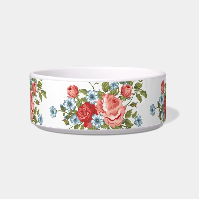 Cute Colourful Flowers Ceramic Pet Bowl (Front)