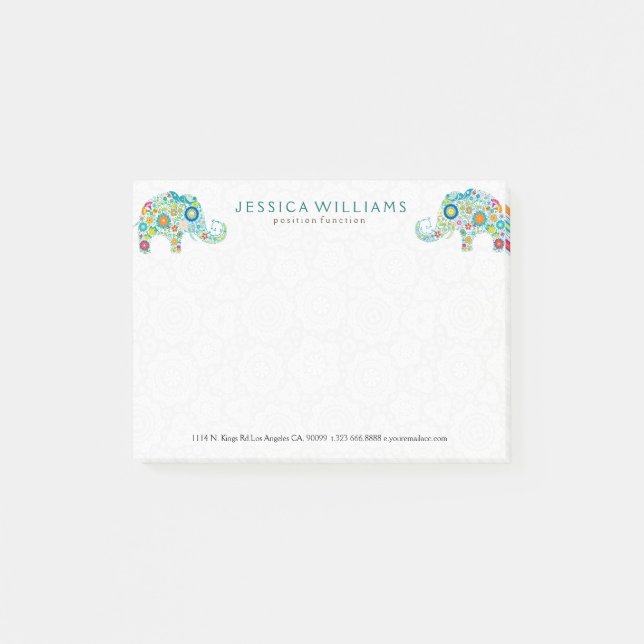 Cute Colourful Flowers Elephants Post-it Notes (Front)