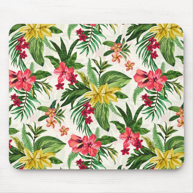 Cute Colourful Flowers Green Leaves Mouse Mat (Front)