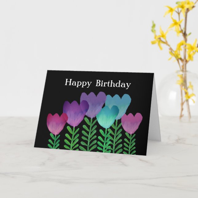 Cute Colourful Flowers Happy Birthday  Card (Yellow Flower)