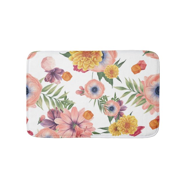 Cute Colourful Flowers Pattern Bath Mat (Front)