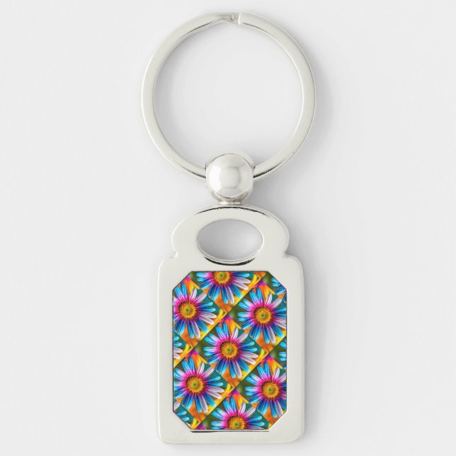 Cute Colourful Flowers Pattern Key Ring (Front)