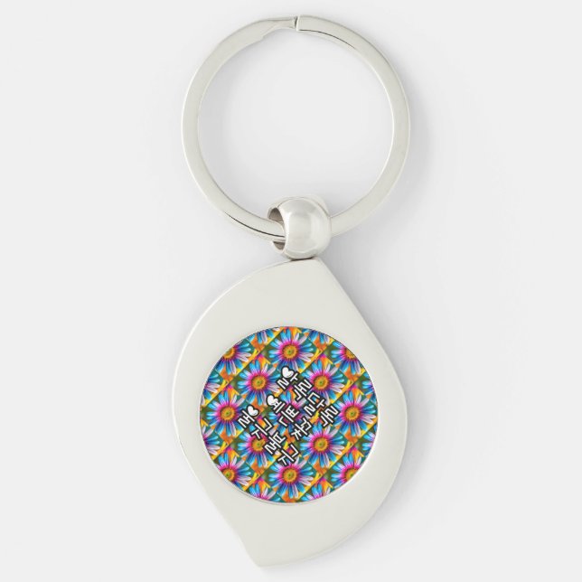Cute Colourful Flowers Pattern Key Ring (Front)