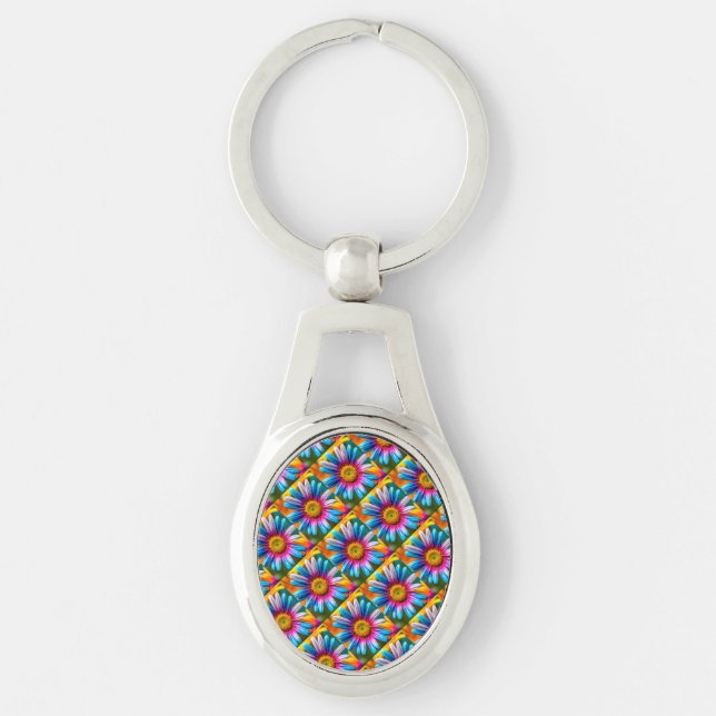 Cute Colourful Flowers Pattern Key Ring (Front)