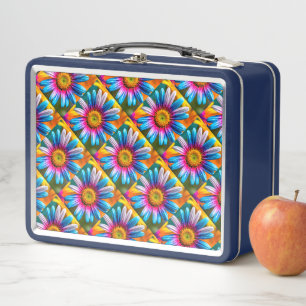 Cute Colourful Flowers Pattern Metal Lunch Box
