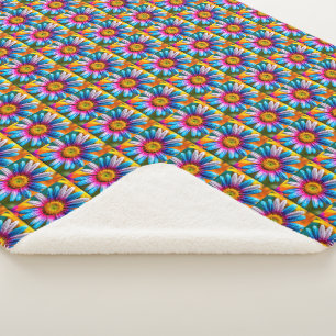 Cute Colourful Flowers Pattern Sherpa Blanket