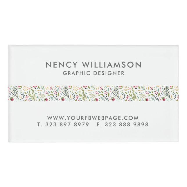Cute Colourful Flowers Pattern Stripe Name Tag (Front)