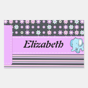 Cute Colourful Flowers Stripes Elephant Rectangular Sticker