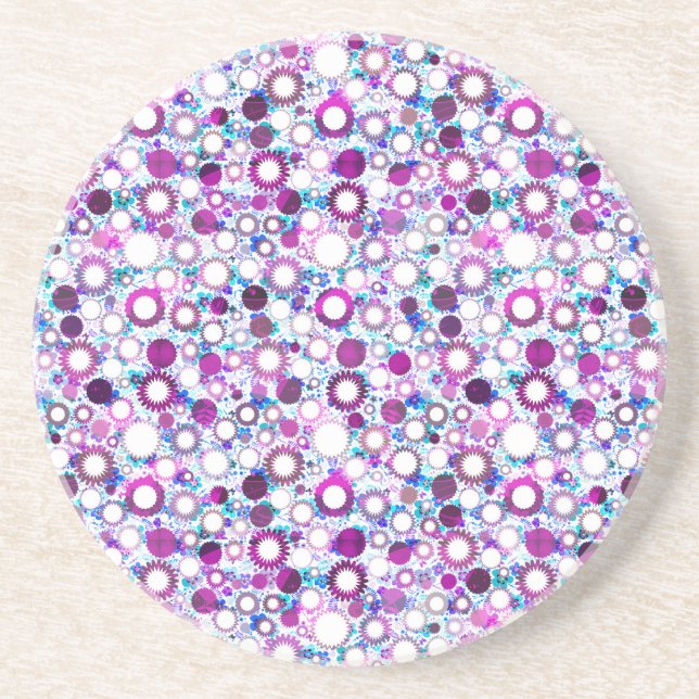 Cute colourful flowers suns patterns coaster (Front)