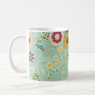 Cute Colourful Folk Floral Original Golden Design Coffee Mug