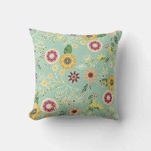 Cute Colourful Folk Floral Original Golden Design Cushion