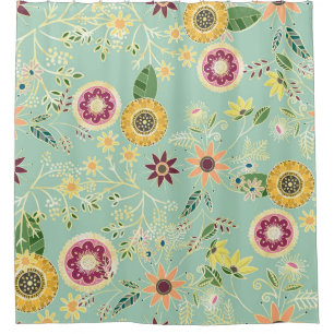 Cute Colourful Folk Floral Original Golden Design Shower Curtain