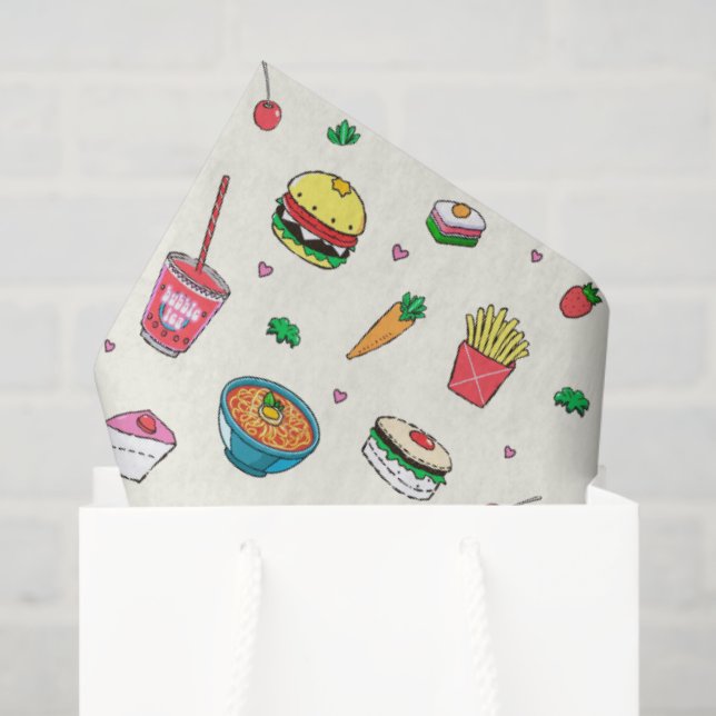 Cute Colourful Food Pattern on White Tissue Paper (Gift Bag)