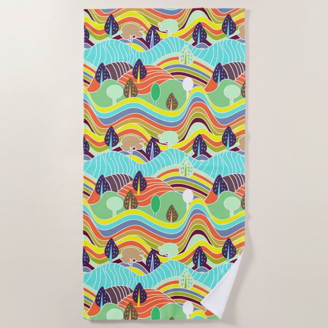Cute colourful forest patterns beach towel (Front)