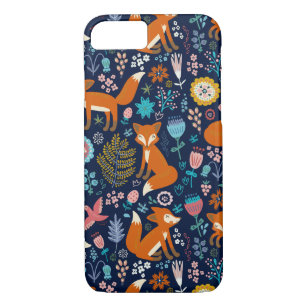 Cute Colourful Foxes Birds & Flowers Pattern Case-Mate iPhone Case