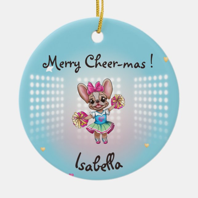 Cute Colourful Frenchie Pawsitive School Spirit Ceramic Tree Decoration (Front)