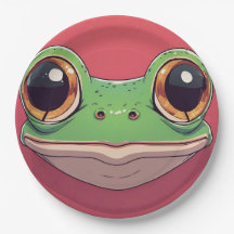 Cute Colourful Frog Face – Funny Cartoon Frog Plat