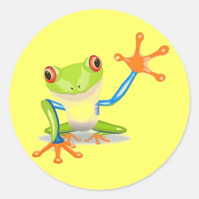 Cute Colourful Frog Funny Animal Kids Classic Round Sticker (Front)