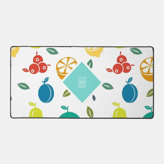 Cute Colourful Fruits Pattern Monogram  Desk Mat (Front)