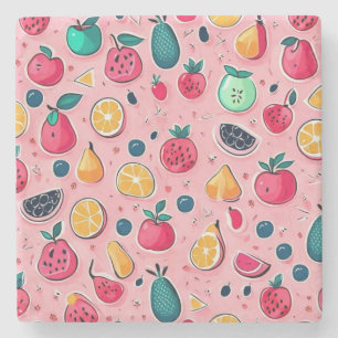 Cute colourful fruits pink decor stone coaster