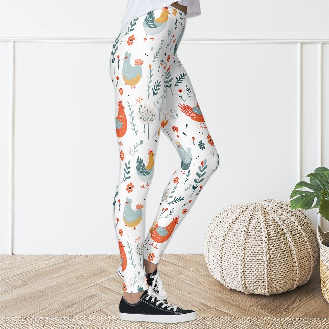 Cute Colourful Fun Chicken Floral Leggings (Creator Uploaded)