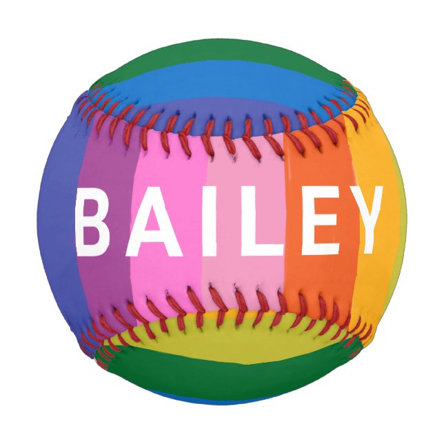 Cute Colourful Fun Rainbow Stripes Personalised Baseball (Front)