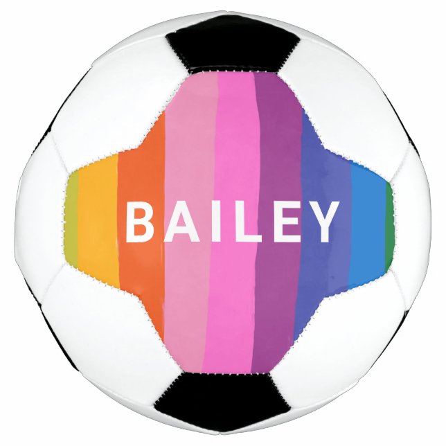 Cute Colourful Fun Rainbow Stripes Personalised Football (Front)