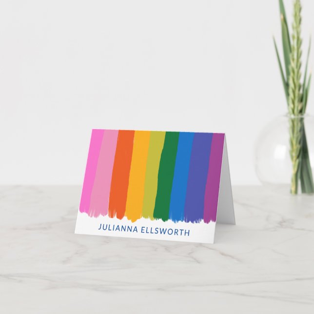 Cute Colourful Fun Rainbow Stripes Personalised Note Card (Front)