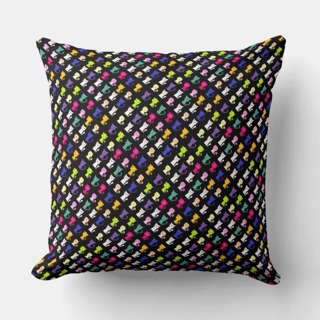 Cute colourful funny cats pattern cushion (Front)