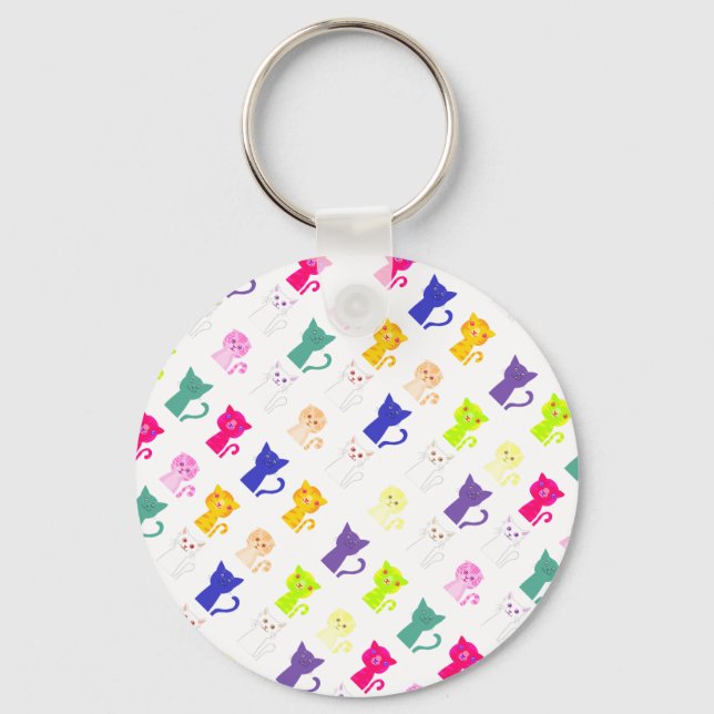 Cute colourful funny cats pattern license plate fr key ring (Front)