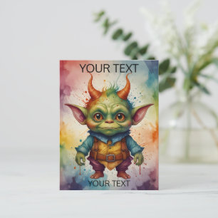 Cute colourful funny little goblin postcard