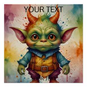 Cute colourful funny little goblin poster